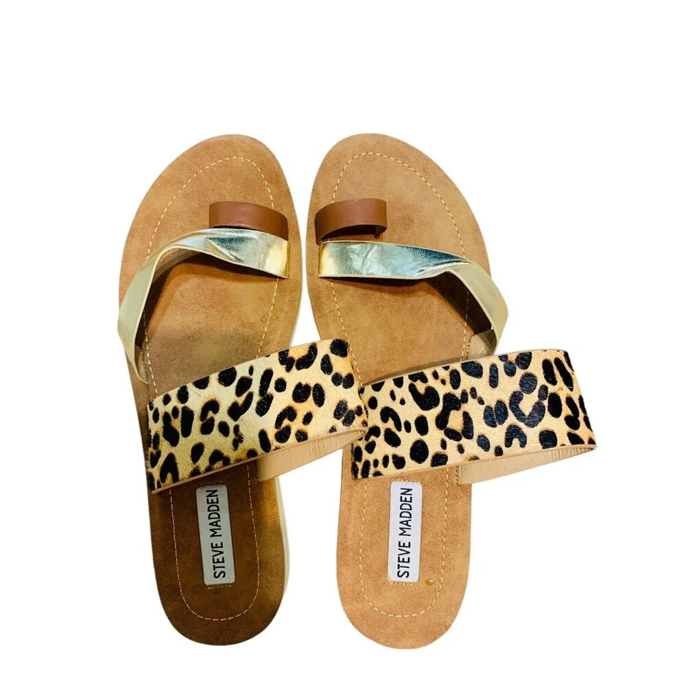 Steve Madden Leopard And Gold Slide Sandals